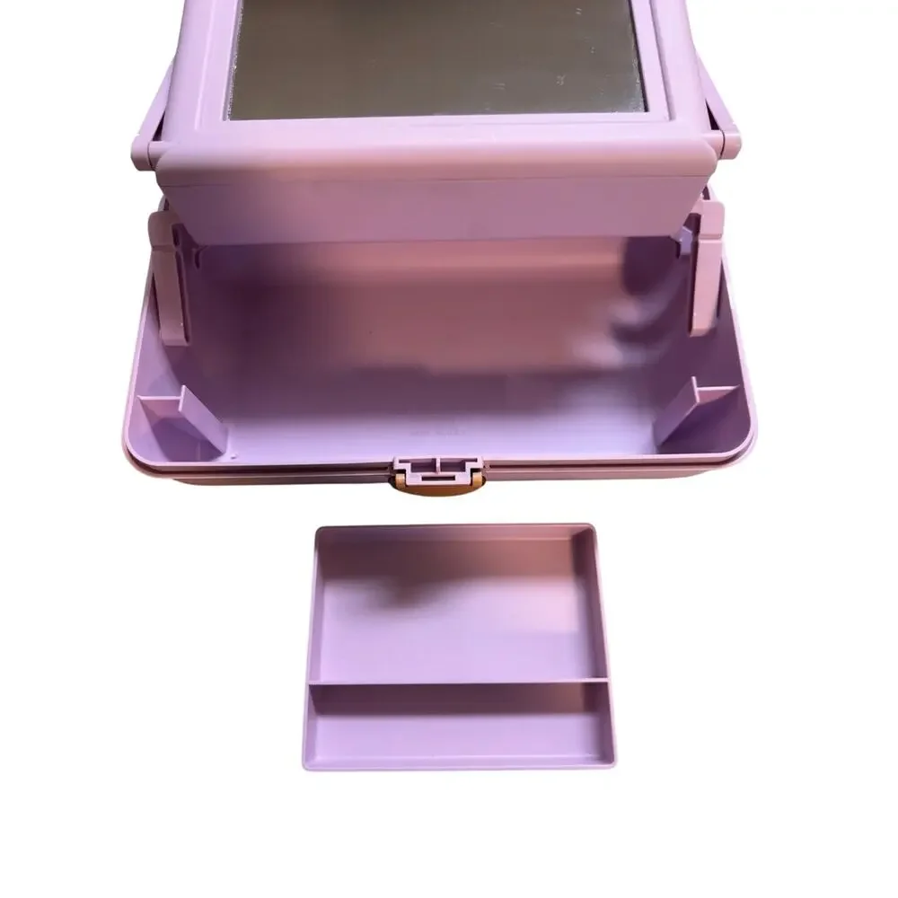 Vintage Lavender Caboodles Style Makeup Train Case Organizer Mirror USA Purple